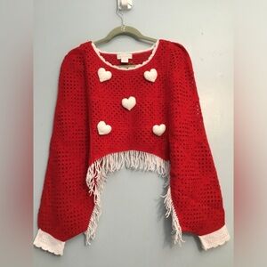 House of Harlow 1960 Red Sweater with White Hearts